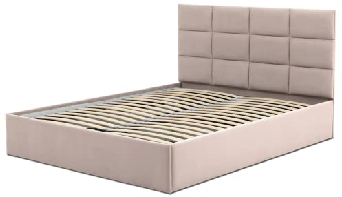 Mebligo - Polsterbett 180x200 mit Bettkasten, Bettgestell, Doppelbett mit Lattenrost, Schlafzimmer Bett mit Kopfteil, Stauraumbett Tores, Bett Ohne Matratze - Beige (Trinity 02)