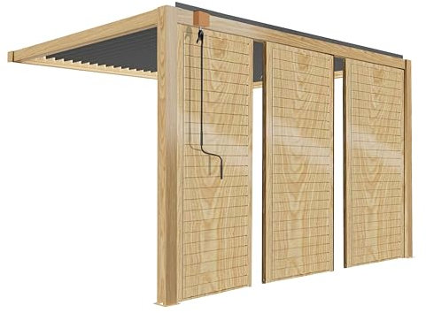 Oviala Pergola bioclimática respaldada 3 x 4 m decoración madera con 3 claustras