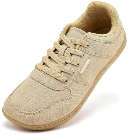 HOBIBEAR Unisex Canvas Skor Herr Lösa Barfota Skor Damskor Mode Sneakers Klassiska Casual Skor Yttersula Zero Drop, Khaki, 45 EU Bred