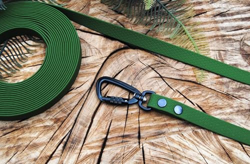 Soft-Vinyl Hundeleine 20mm Oliv-Grün Twist-Lock Sicherheitshaken abwischbar Schleppleine Gummi (10m mit Schlaufe)