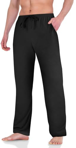 AUYAO Pyjama für Herren Schlafanzughose Pyjamahose Herren Dehnbare Leicht Pyjamshorts Nachtwäsche Pyjamaunterteil Freizeithose Loungehose Männer mit Elastischer Bund und Kordelzug (Schwarz, L)