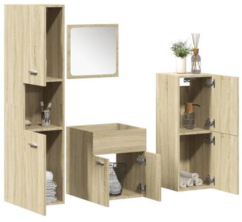 Lauuoeriau Furniture Item home 3-teiliges Badmöbel-Set Sonoma Eiche Holz-Möbel