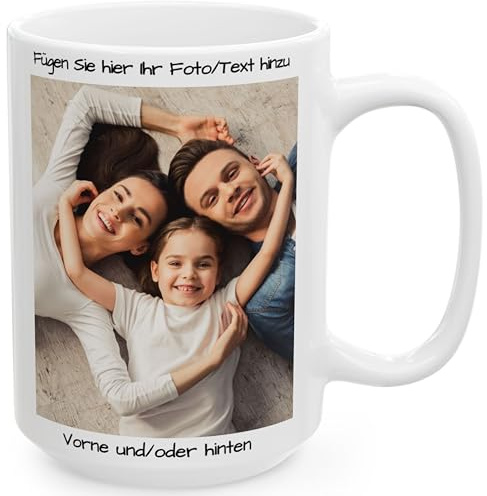 Individuelle Tasse mit Bild oder Text Ihrer Uploads, personalisierte Tasse, mikrowellen- und spülmaschinenfest, Keramikbecher, 425 ml