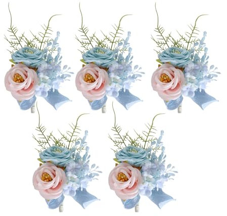 Beimus 5-teiliges elegantes Rosen-Boutonniere-Set für Hochzeit, handgefertigte Ansteckblumen, mit Anstecknadel und Clip, Schmuck für Bräutigam und Gäste