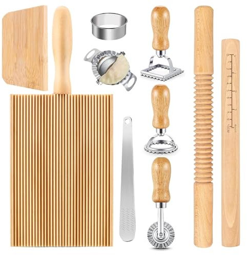Pastas Tool Set Wood Threaded Rolling Pin Dough Scraper Gnocchi Board Dumpling Maker Suitable for Kitchen Cooking