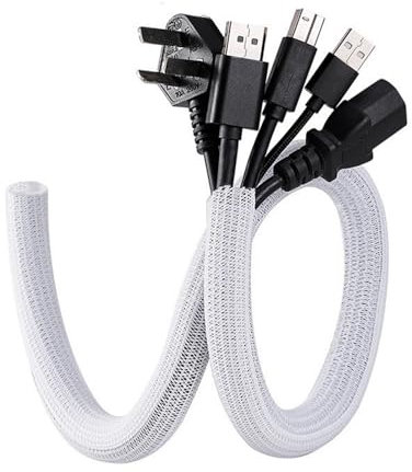 Cable Sleeve Cover 19.6 Inch Cable Management Sleeve Wire Organizer Under Desk,White Cable Tidy Sleeve Braided Cable Protector from pets with Flame Retardancy for Organize and Hider Wires