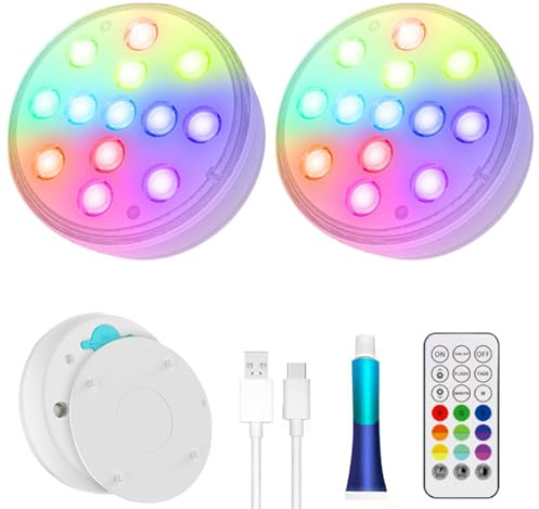 Ultra-High Brightness Rechargeable Submersible LED Lights with Remote, Magnetische Unterwasser Licht mit Fernbedienung, 13 LED Poolbeleuchtung, 16-Farben Wasserdicht Pool Lichter für Aquarium (2PCS)