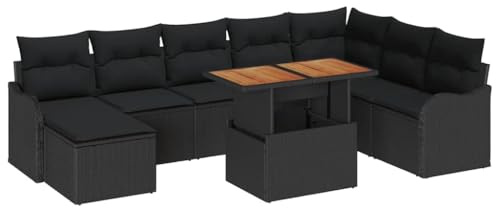 vidaXL Garten-Sofa-Set mit Kissen mit Speicher 9 pcs Schwarz, Moderne Garten- und Terrassenmöbel, strapazierfähiges Rattan-Sofa, wetterfestes Lounge-Set für draussen