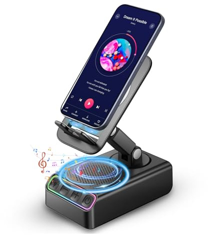 Hupoaf Phone Stand with Bluetooth Speaker with Sensing Playback, Foldable Phone Charger Stand with Wireless Speaker, Birthday Gifts for Men,Gadgets for Men, Sensing and Bluetooth Mode