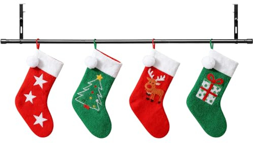 Ihomepark Supporto per calza di Natale per caminetto con asta regolabile da 152,4 cm, appendiabiti per ghirlande, appendiabiti per mensola per camino, decorazione per feste, nero