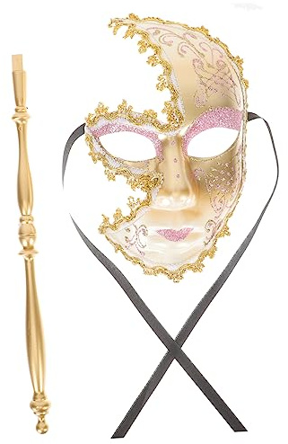 CATIEBYE Masque De Mascarade VéNitien Demi Visage Sur BâTon Masque Costume Carnaval Accessoire Festival Performance Sur ScèNe