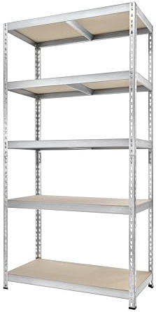 TKT – Work System Steckregal mit Holzböden & Unterzug 180x92x46cm - Verzinktes Regal mit 265kg Tragkraft pro Boden. Schwerlastregal mit 5 Böden für Werkstatt, Wohn- & Kellerraum