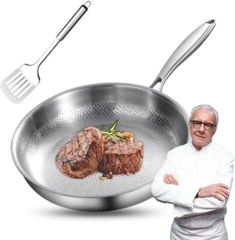 WANWEN Padella Titanio Martellato, Padella Pro in Titanio Martellato, Leggera, Riscalda in Modo Uniforme e Rapido, Adatta a Tutti i Piani Cottura (senza coperchio,30cm)