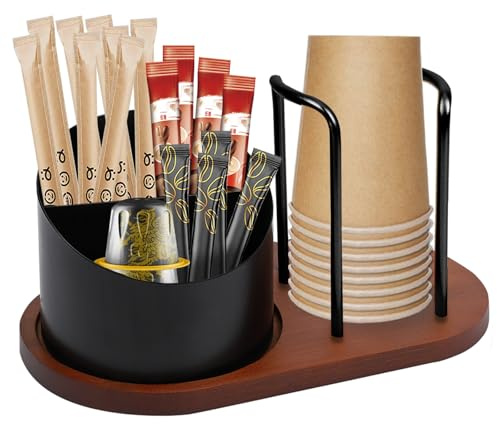 BigKing Porte Gobelets En Carton Pour Comptoir Avec Porte Sacs De Sucre, Multifonctionnel Organisateur De Bar à Café, Amovible Station Porte Sucre Porte-Gobelets Pour Maison, Salle De Pause (Noir)