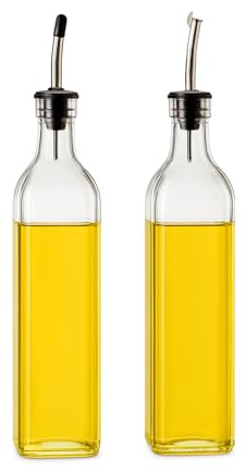 Olive Oil and Vinegar Dispenser Set – 2 Glass Bottles with Funnel and Pourer/Drizzler Spouts, 500 ml Each, BPA Free & Lead Free, Durable Cruet Bottles for Cooking, Salad Dressing, Kitchen, Table Use