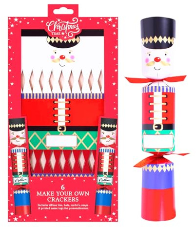 YöL Make Your Own Nutcracker Christmas Crackers Kit – DIY Personalised Crackers with Ribbons, Hats, Mottos, Snaps & Name Tags – Fun Family Craft Activity – Pack of 6 – 36.5 cm Paper Crackers