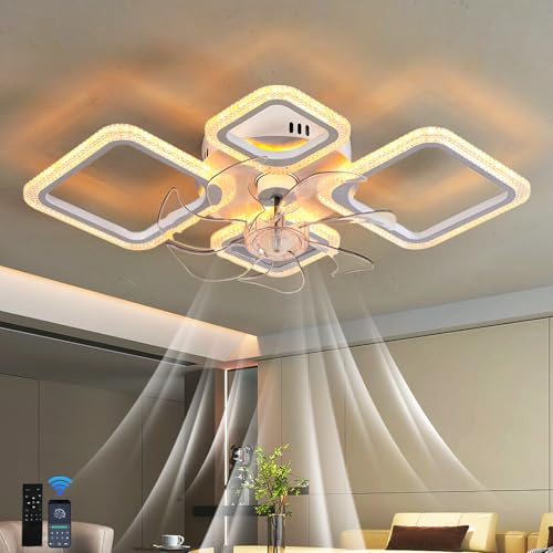 lnrosy 6 Velocità e Lampada Ventilatore Silenziosa a Led Dimmerabile da 3000k a 6500k,Per Soggiorno,Studio.Lampadina Ventilatore e Telecomando, Moderno Luce con Ventilatore Intelligente da 75cm