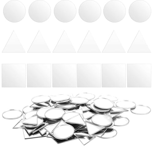 Trinkrittey 120 Stück Mini Spiegel, Kleine Spiegel zum Basteln 4 Formen Dreieck Quadrat Rund Raute Selbstklebend Mini Mosaik Glasspiegel für DIY Wand Deko Badezimmer Handwerkskunst