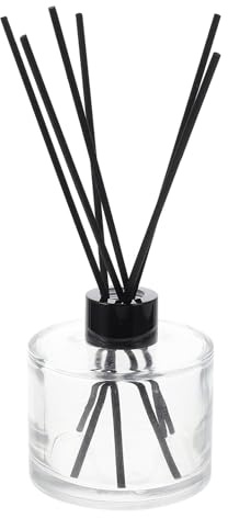 Lurrose Botella de Aromaterapia de Vidrio con Tapa Negra y Cañas Negras Frasco Vacío Recargable para Aceites Esenciales Decoración para Salón Hogar Coche y Oficina