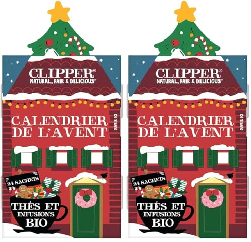 Clipper Natural, Fair & Delicious - Calendrier de l’Avent Thés et Infusions Bio - Assortiment Gourmand 24 Sachets Non Blanchis - Idée Cadeau - 45 g (Lot de 2)