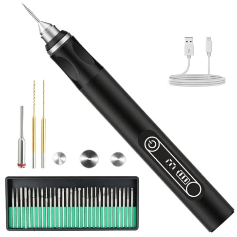 3-Speed Electric Mini Drill Pen Cordless Rechargeable Electrical Engraving | USB Engraver Rotary Pen with 32 Small Drill Bits Mini Hand Tool Kit for Jewelry Making Resin Keychains Wood Resin Pendant