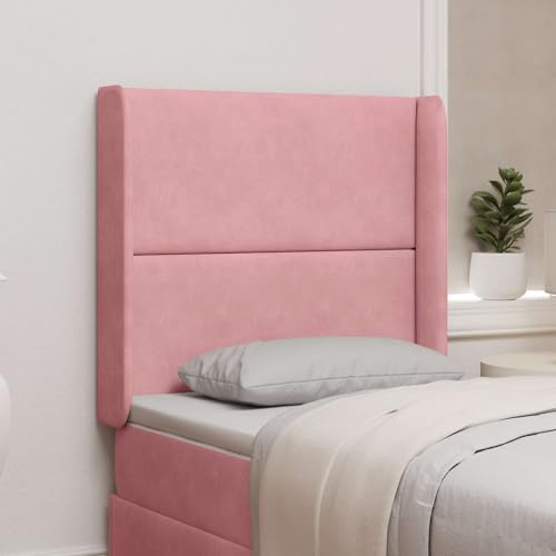 zylophax Kopfteil Ohr Rosa Samt 80 x 16 x 4 cm mit Polsterung und Holzrahmen, modernes Betthaupt für Schlafzimmer, dekoratives Wandkissen, komfortable Rückenlehne zum Anlehnen und Sitzen