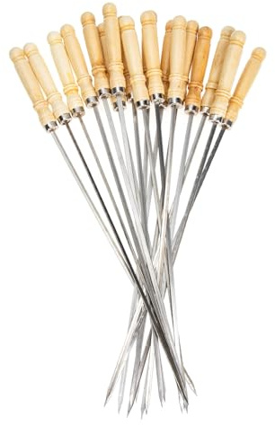 KOMBIUDA Spiedini Facili da Trasportare e Conservare Manico in Legno Acciaio Inox 60cm 18 Pezzi per Barbecue e Camping per Carne e Antipasti