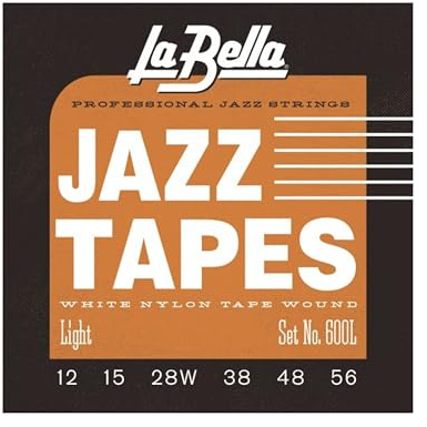 La Bella Jazz Tapes 600L, White Nylon, Saiten für E-Gitarre/Jazz-Gitarre, Light, 012-056