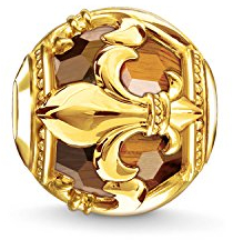 Thomas Sabo Femmes Hommes-Bead Fleur De Lys Karma Beads Argent Sterling 925 plaqué or jaune 18 carats Oeil-de-tigre marron K0235-887-2