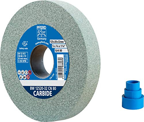 PFERD Schleifbockscheibe CARBIDE, 125x20x32mm, SiC 80, 39009723 – Weiche, aggressive Schleifscheibe für harte Materialien, z. B. Hartmetall, mit Reduzierhülsen (25/20/16mm)