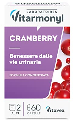 Cranberry - Integratore per il Benessere delle Vie Urinarie - Con Mirtillo Rosso Drenante - 60 Cranberry Capsule - Cistite - Proantocianidine (PACs) - 1 Mese di Trattamento - Vitarmonyl