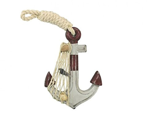 Hampton Nautical Anchor-302 Wooden Rustic Decorative Red & White Anchor 6 - Anchor Decoration - Nautical Anchor Decor