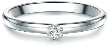Trilani Damen Solitärring 925/- Sterling Silber mit Diamant im Brilliantschliff 0,05 Karat Verlobungsring Antragsring Diamantring Silberring