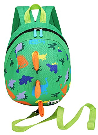 DB Dinosaur Toddler Mini Backpack with Leash, Children Kids Baby Harness Bookbag (Green)