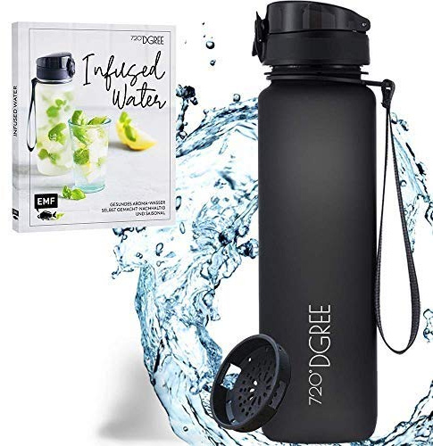 720°DGREE Bundle: Trinkflasche uberBottle + Rezeptbuch mit erfrischenden Sommerrezepten - 1000ml- softTouch +Sieb - Leckere Getränke für Schule, Sport, Fitness, Gym, Wandern, Outdoor