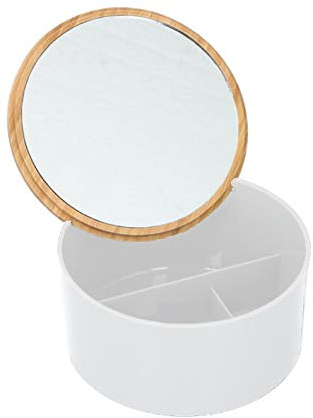 alpina Make-up-Organizer, Kosmetik-Wattestäbchen-Halter, Box, transparentes Acryl mit Bambusdeckel, Beauty-Make-up, Wattestäbchenball, Badezimmer-Aufbewahrungsdose, transparent (3 Abschnitte mit