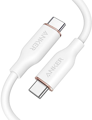 Anker PowerLine III Flow, USB-C auf USB-C Ladekabel 100W 180cm, Typ-C Kabel, Kompatibel mit iPad Mini 6. Gen,MacBook Pro 2020, iPad Pro 2020, iPad Air, Galaxy S20, Pixel, Switch, LG(in Schneeweiß)