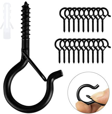 Ruikdly Ganci Avvitabili Nero 30 Pezzi Ganci a Vite per Legno Vite a Gancio in Acciaio Inox per Appendere Cestini di Piante, Casette per Uccelli, Campanelle, Lanterne, Catene Luminose,Tazza