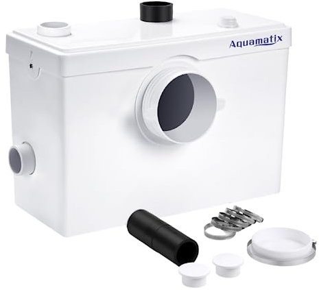 Aquamatix Trituratore Pompa Maceratore 600W Pompa di Sollevamento 240L/min Portata 10 m Distanza di pompaggio verticale con 3 ingressi per WC, lavandino e lavatrice