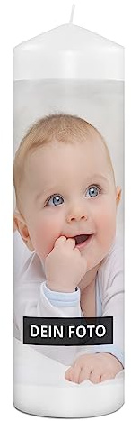 PhotoFancy® - Personalisierte Kerze mit eigenem Foto bedrucken lassen - Fotokerze mit eigenem Foto und Text selbst gestalten - 29 cm Höhe