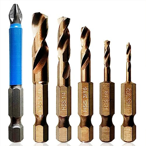 Sknrlko Juego de 6 brocas de acero de alta velocidad como se muestra para acero inoxidable y metales duros para portabrocas rápidos y destornilladores de impacto