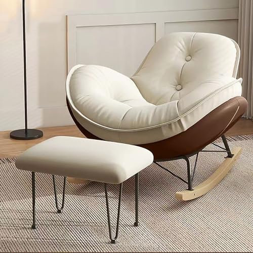 XRRJFYH Schaukelstuhl mit Hocker Schaukelsessel Wohnzimmer Rocking Chair Schaukelstühle Lesesessel Bequem Relaxstuhl (Color : Brown, Size : with Ottoman)