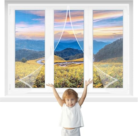 Mosquitera ventana Magnética 240x60cm Blanco ventana de Malla Corredera cortina para del Balcón Corredor Contraventanas para mantener los espacios interiores ventilados y libres de insectos