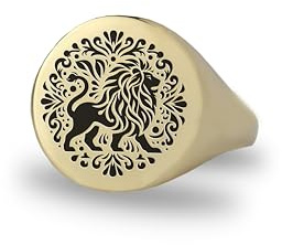 ANEMONE JEWELRY Siegelring mit Löwe aus 14K Gold – Personalisierter Tribal-Löwenring – Unisex-Ring – Auffälliger Statement-Ring