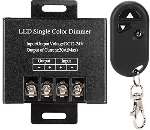 Dimmer RF 720W con Telecomando Wireless, Regolatore di Luce a 3 Tasti, Portata 20M, 12-24V, 30A, Materiale ABS e Alluminio, 8x6.4x2.4cm