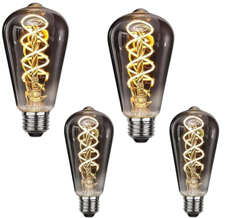 Y.W Licht E27 Edison Filament Lampe 6W Dimmbar 2700K Warmweiß Deko Stimmungslicht ST64 Vintage Glühbirne Rauchglas Antike Wicklung Beleuchtung für Nostalgie Retro Leuchte im Haus Café Bar(4 Stück)