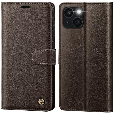 CASBST Handyhülle für iPhone 14 Hülle,Hochwertig Lederhülle Schutzhülle Klappbar mit Kartenfach Standfunktion Magnet für iPhone 14 Klapphülle Handytasche Flip Case für iPhone 14 Hülle Dunkelbraun