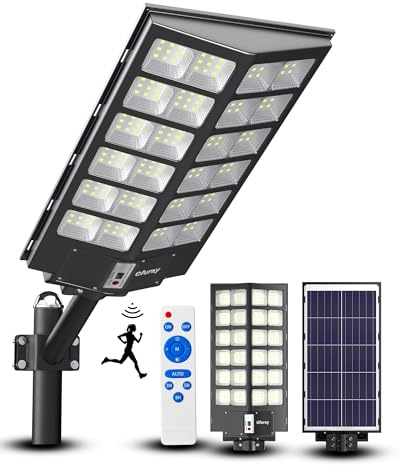 Ofuray Of-9800W Farolas Solares Exterior, Luz Solar Exterior con Sensor de Movimiento, 6500K Potente Foco Led Solares, IP67 Impermeable Lámpara Seguridad Para Jardin, Patio, Garajes