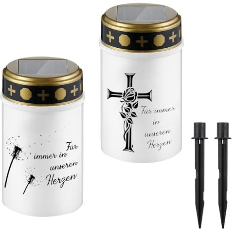 XiXiRan 2 Pezzi Lumino Cimitero Solare, Candela LED Cimitero, Luci Votive Cimiteriali Solari, Lumini Cimitero LED Solare, Lampada Tombale Solare, Lampada Votiva con Pannello Solare da Esterno (A)