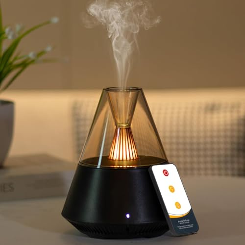 Diffuseur d'huile Essentielle électrique Diffuseur huiles essentielles ultrasonique Aromathérapie Diffuseur avec télécommande arrêt Automatique 7 lumière LED pour Bureau, Salon, Yoga - 150ml Noir